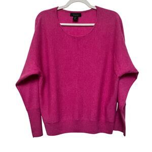 TAHARI Women's XL 2 Ply Cashmere Magenta Pink Dolman Sweater Minimalist Soft